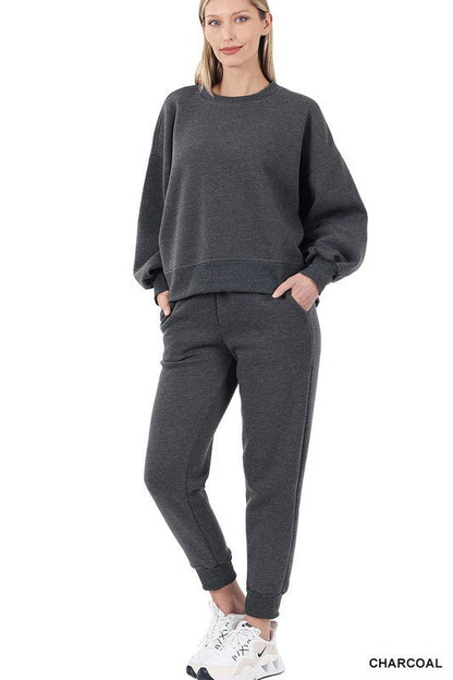 Balloon Sleeve Sweatshirt & Sweatpants Set - Global Village Kailua Boutique