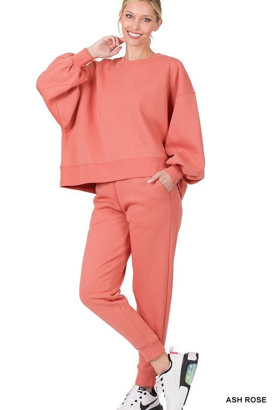 Balloon Sleeve Sweatshirt & Sweatpants Set - Global Village Kailua Boutique