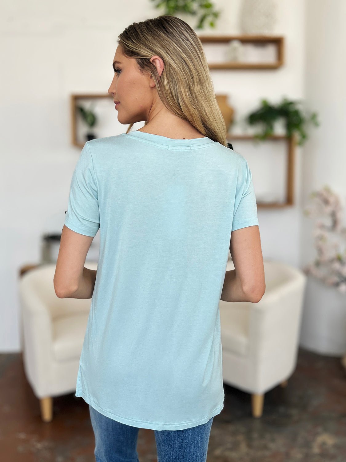 Bamboo Round Neck Short Sleeve Top - Global Village Kailua Boutique