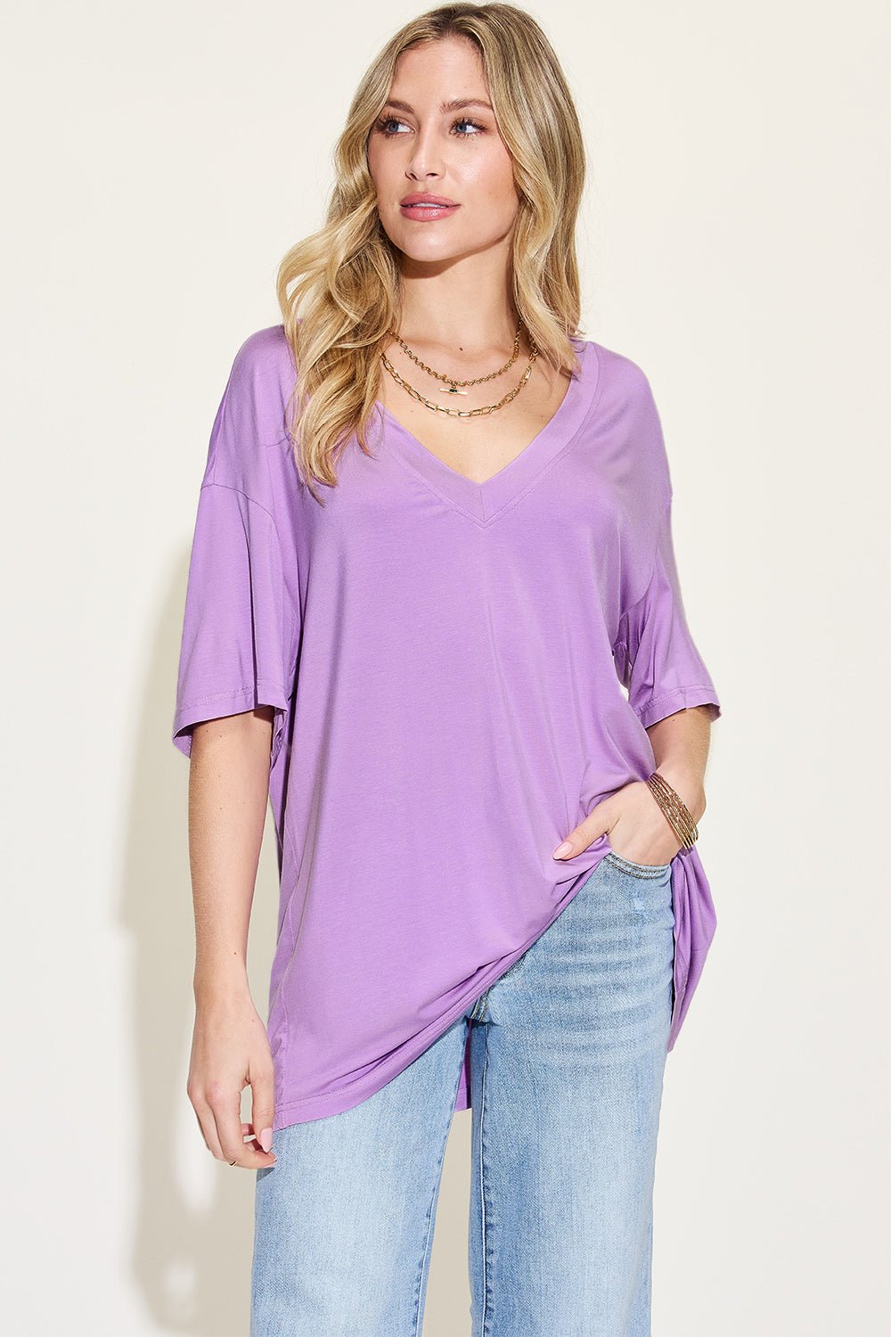 Bamboo V - Neck Drop Shoulder Top - Global Village Kailua Boutique