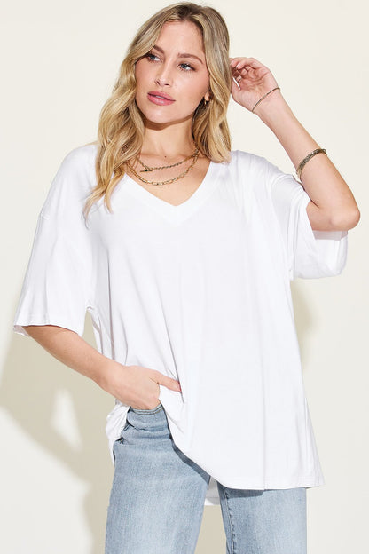 Bamboo V - Neck Drop Shoulder Top - Global Village Kailua Boutique