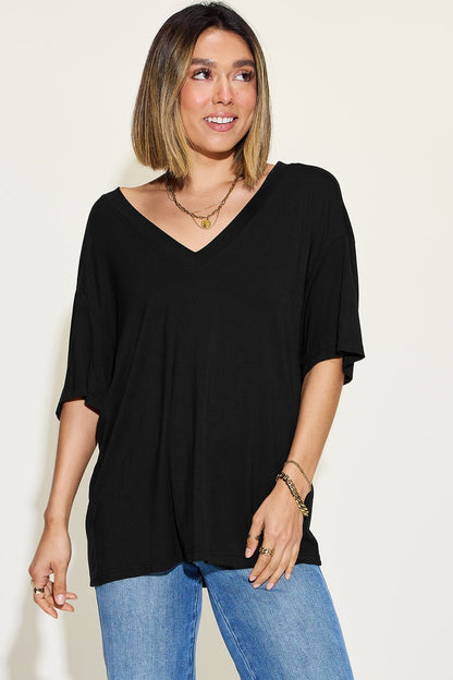 Bamboo V - Neck Drop Shoulder Top - Global Village Kailua Boutique