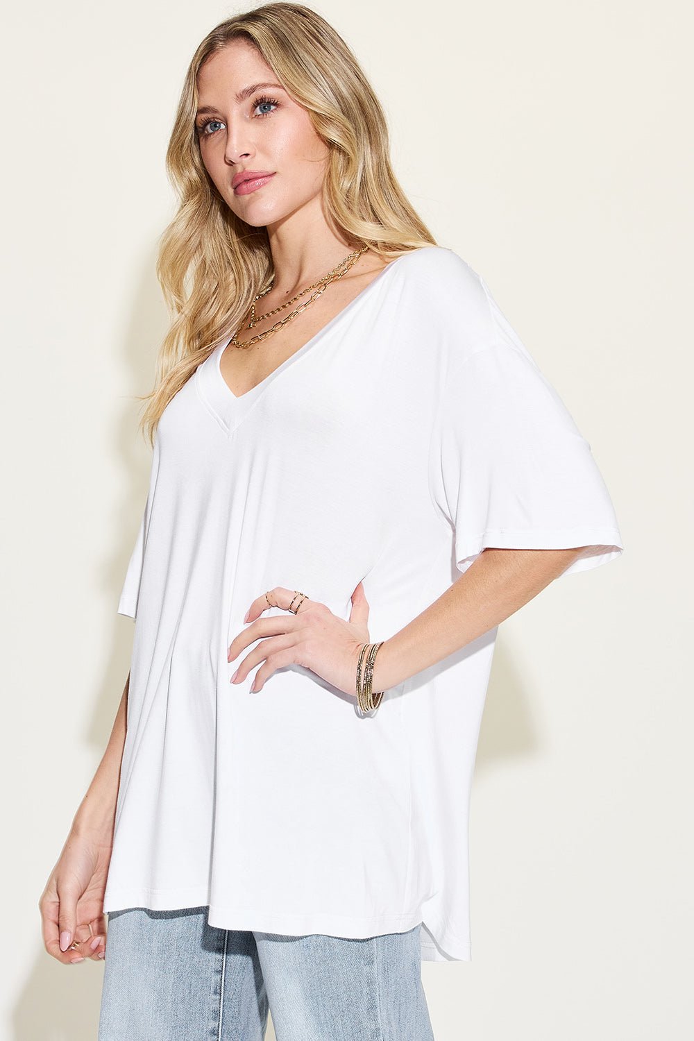 Bamboo V - Neck Drop Shoulder Top - Global Village Kailua Boutique