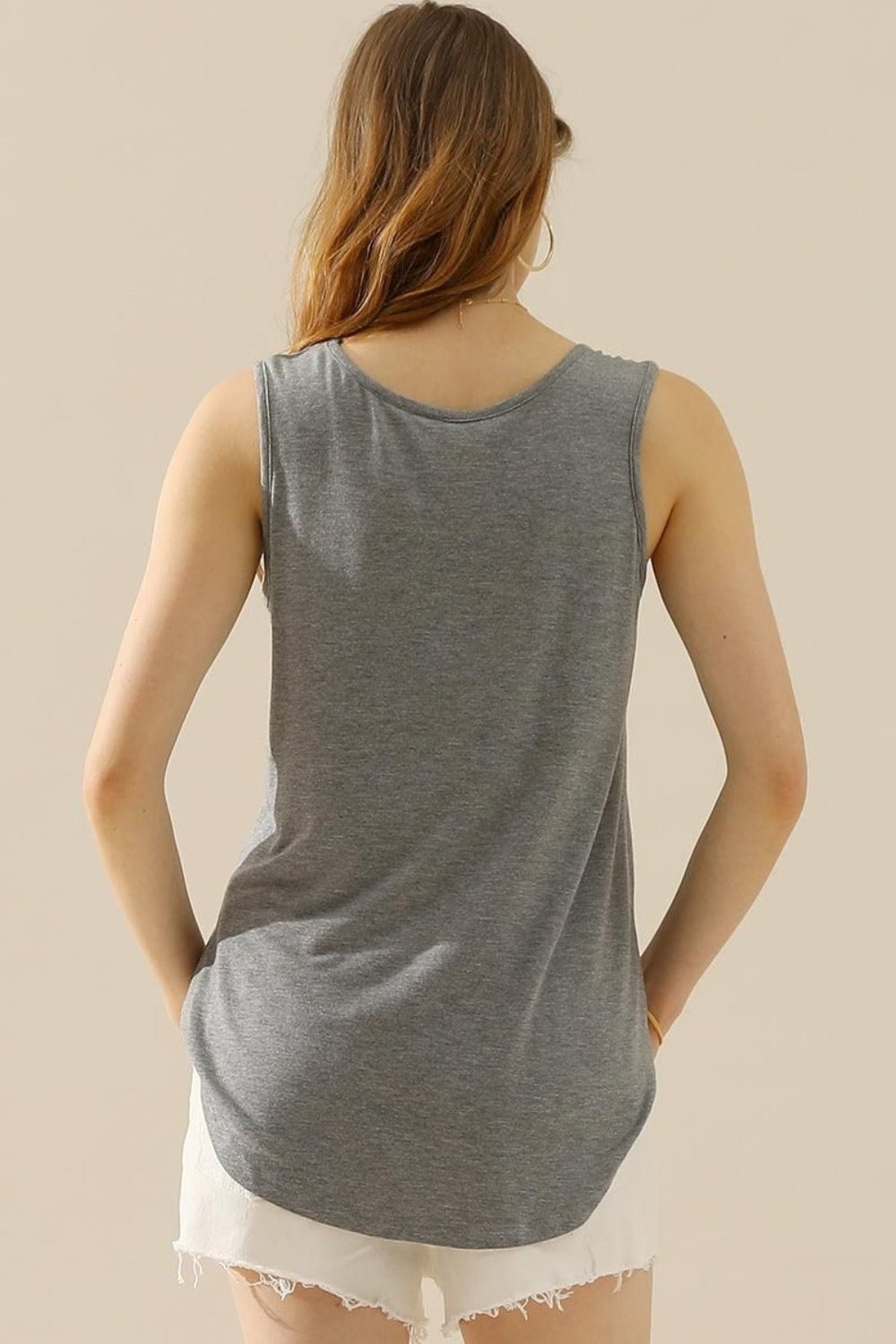 Basic V - Neck Curved Hem Tank - Global Village Kailua Boutique