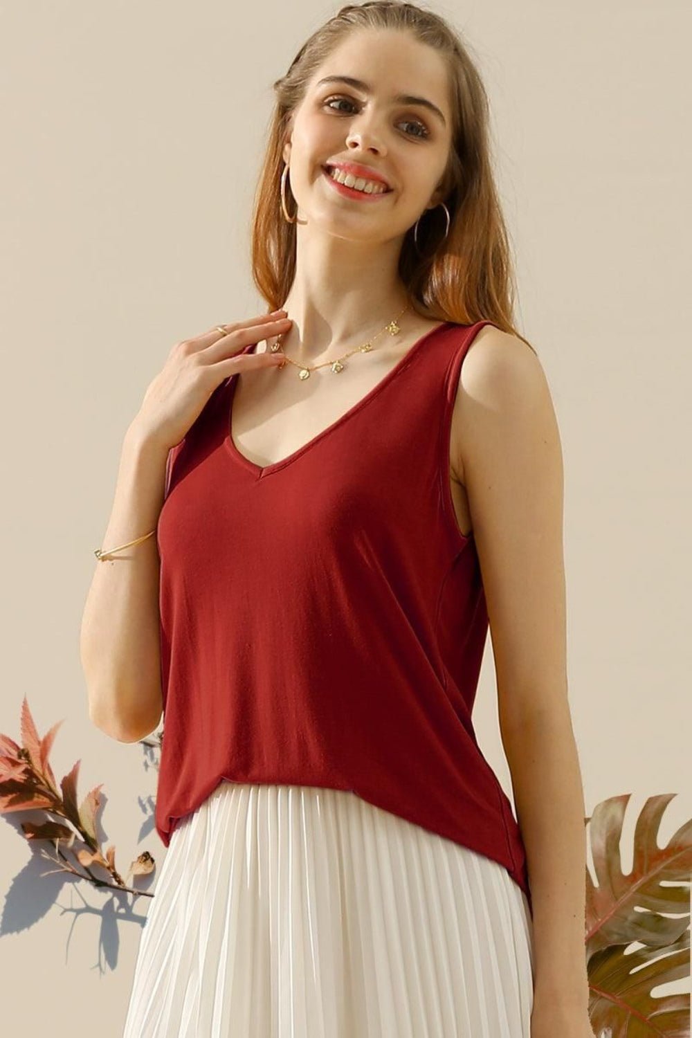 Basic V - Neck Curved Hem Tank - Global Village Kailua Boutique