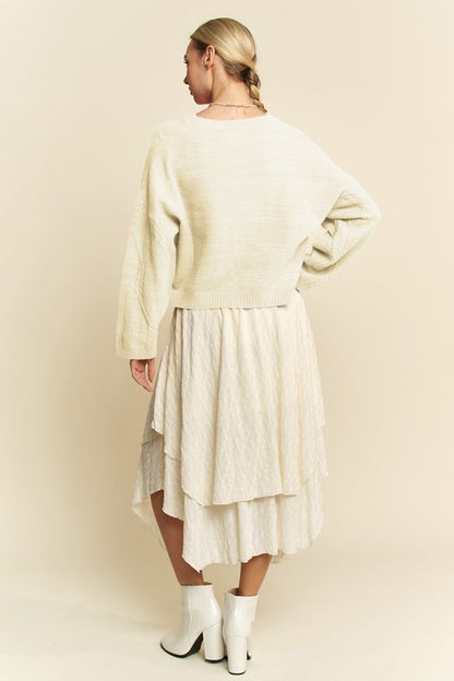 Ivory Diamond Cable Pattern Drop Shoulder Sweater