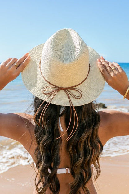 Beaded Belt Straw Panama Fedora Hat - Global Village Kailua Boutique