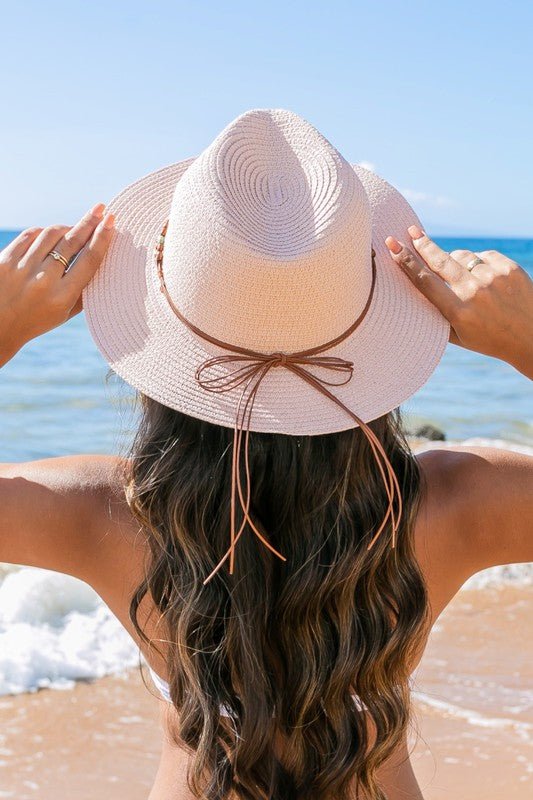 Beaded Belt Straw Panama Fedora Hat - Global Village Kailua Boutique