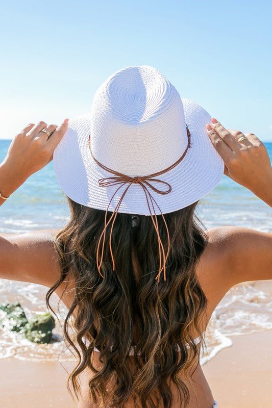 Beaded Belt Straw Panama Fedora Hat - Global Village Kailua Boutique