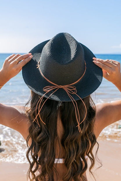 Beaded Belt Straw Panama Fedora Hat - Global Village Kailua Boutique