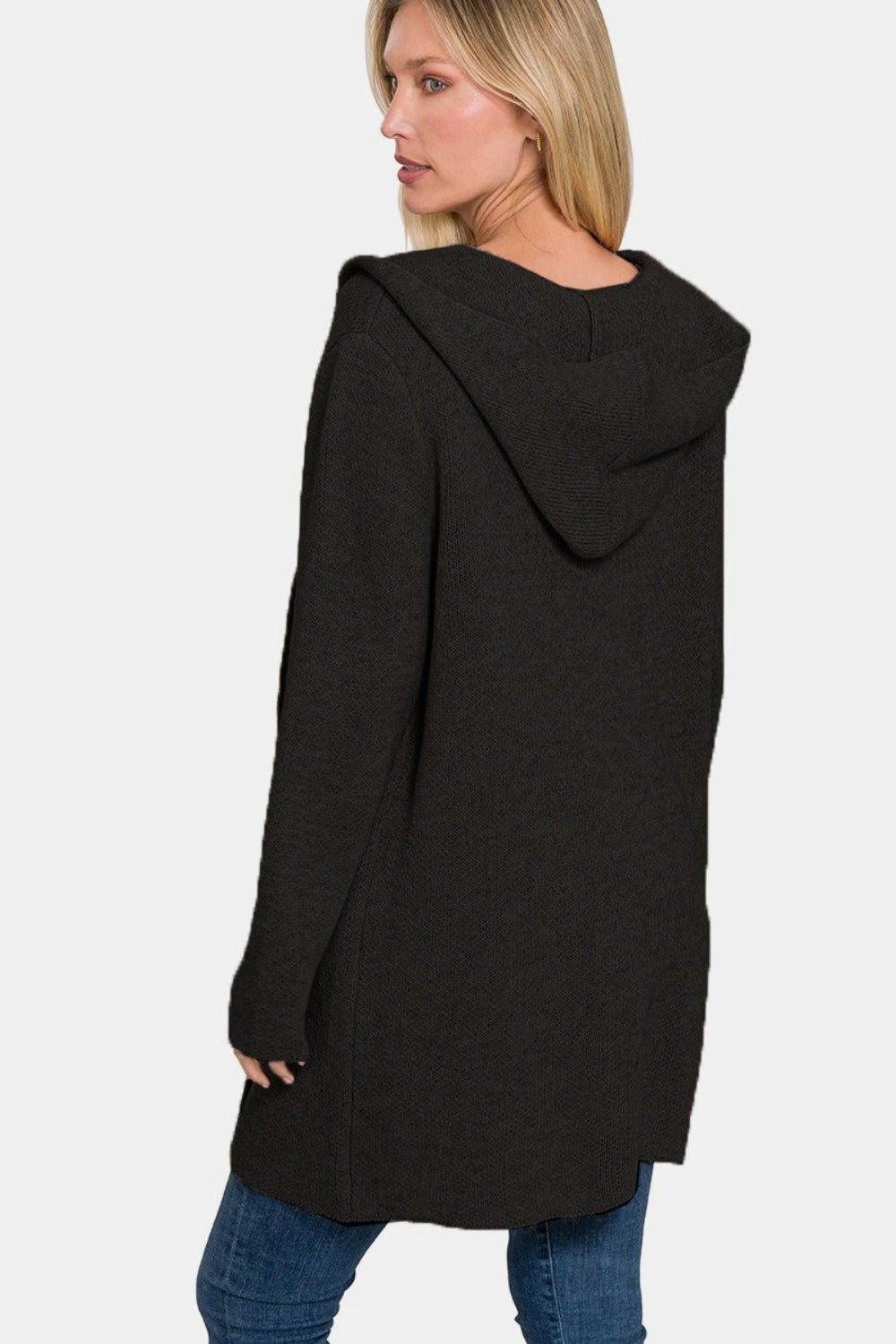 Black Hooded Open Front Sweater Cardigan - Global Village Kailua Boutique