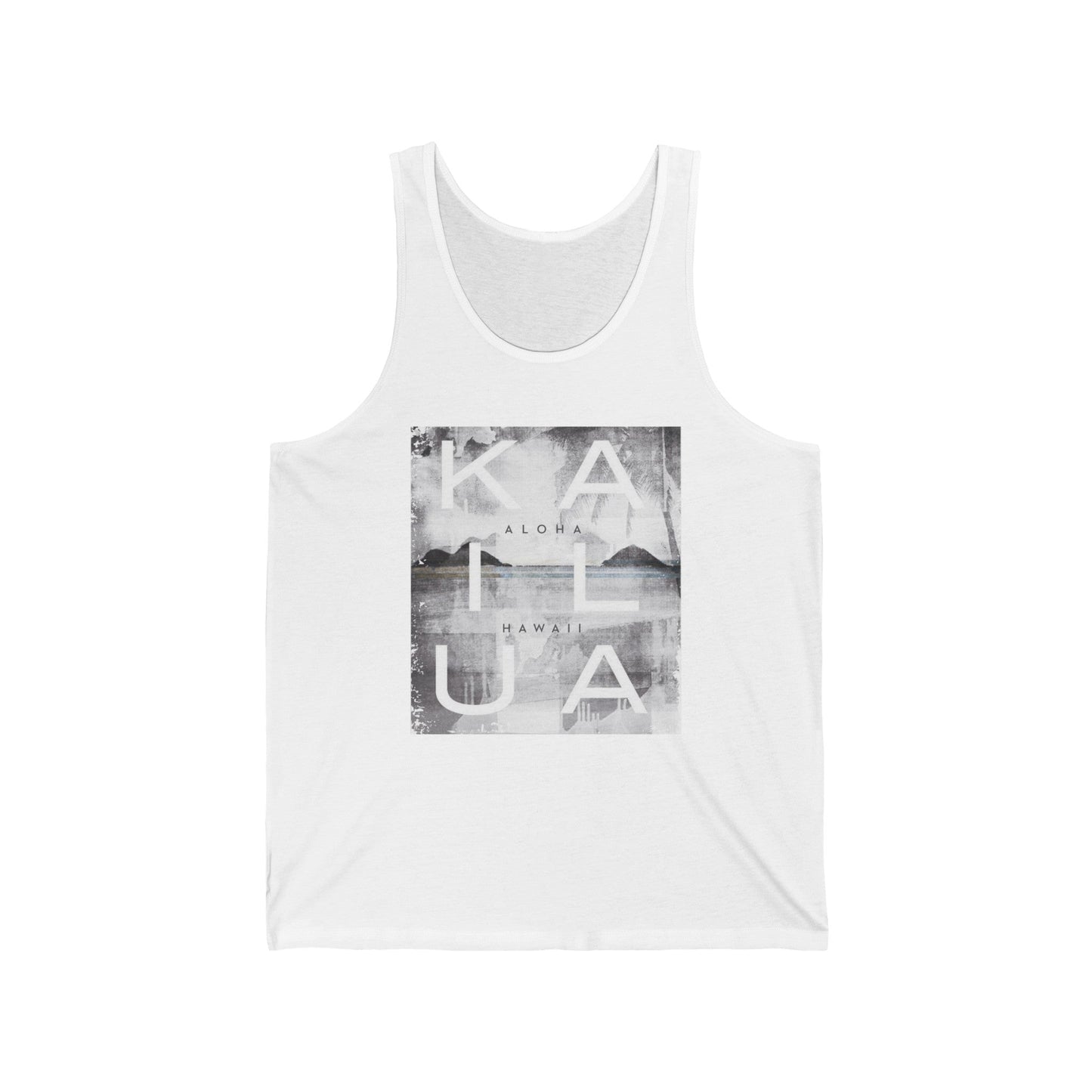 Black White Mokulua Unisex Jersey Tank - Global Village Kailua Boutique