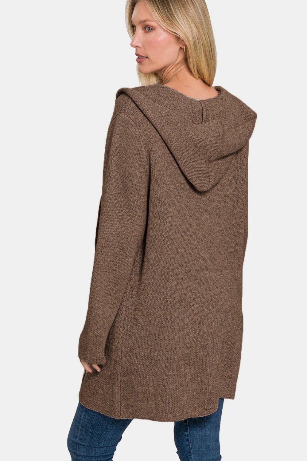 Brown Hooded Open Front Sweater Cardigan - Global Village Kailua Boutique