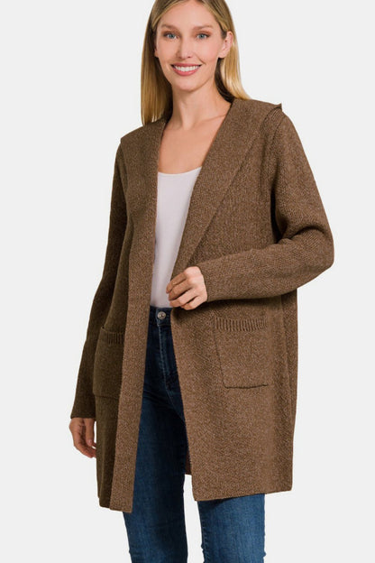 Brown Hooded Open Front Sweater Cardigan - Global Village Kailua Boutique