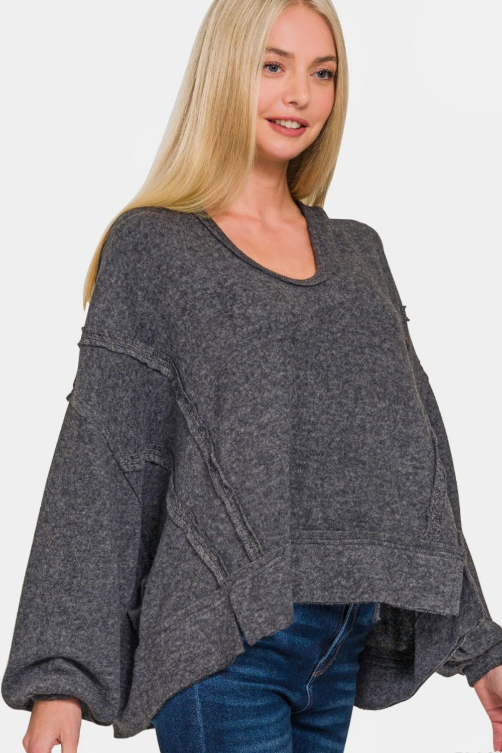 Brushed Hacci Exposed Seam Hoodie - Global Village Kailua Boutique