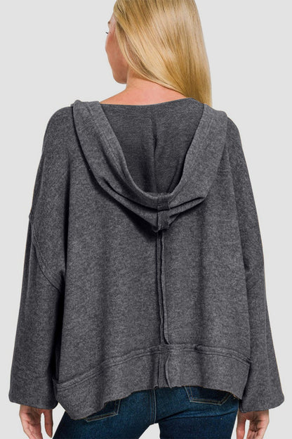 Brushed Hacci Exposed Seam Hoodie - Global Village Kailua Boutique