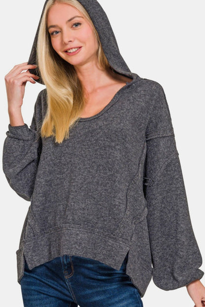 Brushed Hacci Exposed Seam Hoodie - Global Village Kailua Boutique