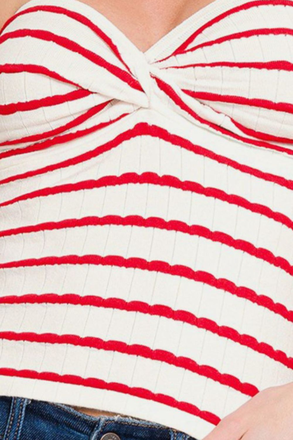 Sweetheart Neck Striped Tube Top Red