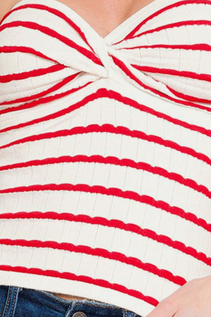 Sweetheart Neck Striped Tube Top Red