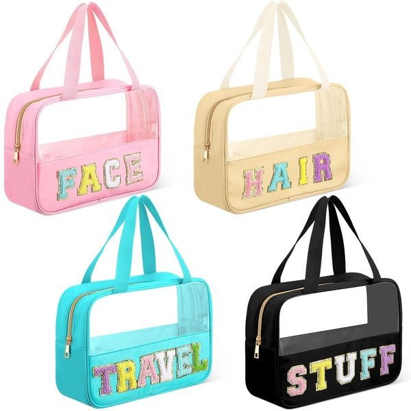 Chenille Letter Clear Travel Bag Luggage Makeup - Global Village Kailua Boutique