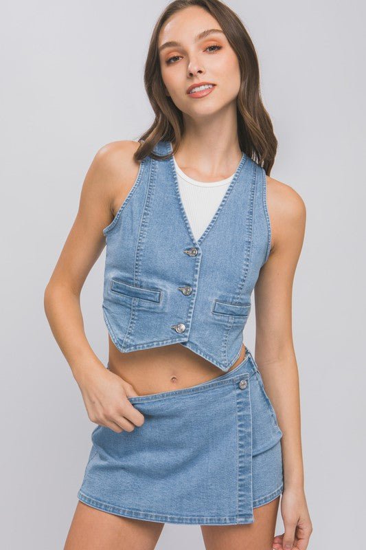 Denim Buttoned Vest Top - Global Village Kailua Boutique