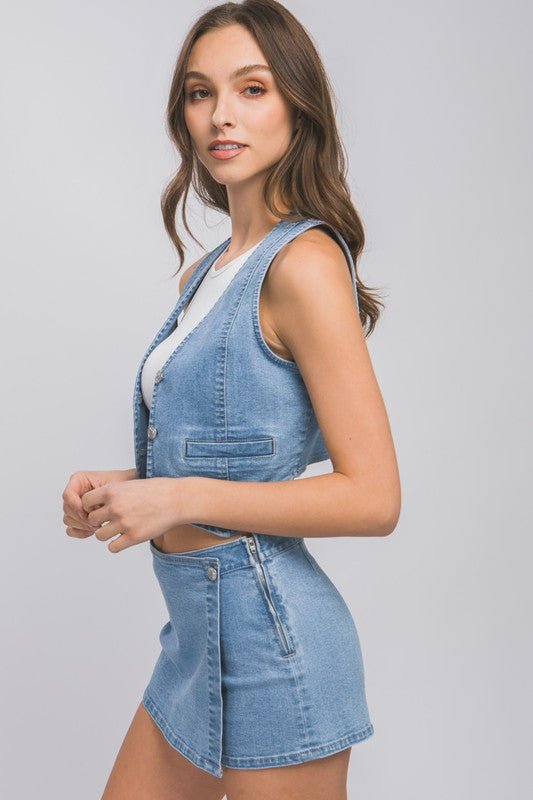 Denim Buttoned Vest Top - Global Village Kailua Boutique