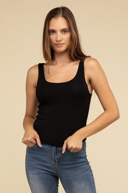 Double Layer Round Neck Tank Top - Global Village Kailua Boutique