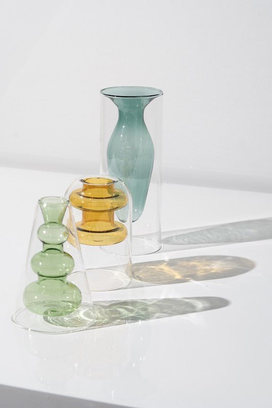 Double Layer Transparent Glass Vase 3pc Set Global Village Kailua Boutique