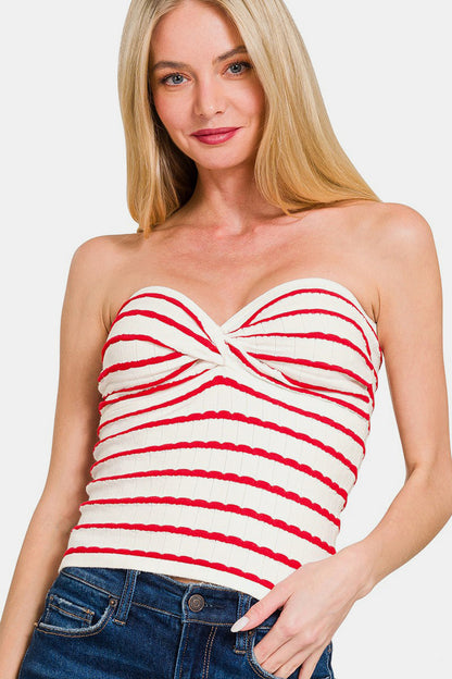 Sweetheart Neck Striped Tube Top Red