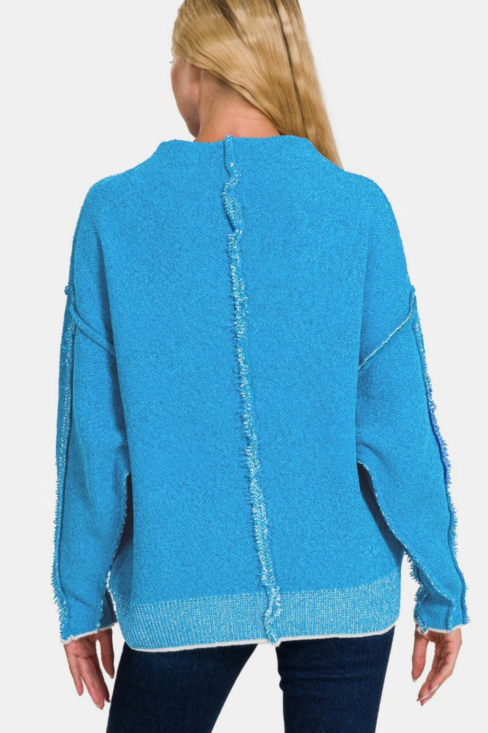 Exposed Seam Mock Neck Long Sleeve Sweater - Global Village Kailua Boutique