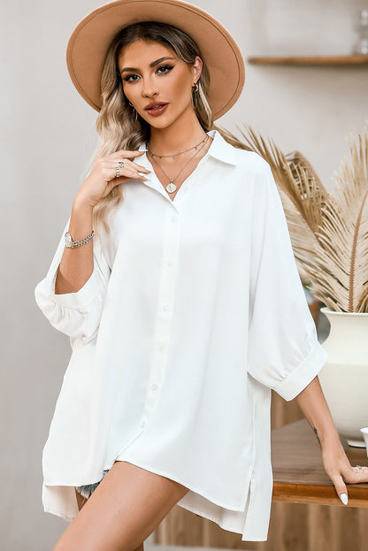 White Collared Neck Button Up Shirt