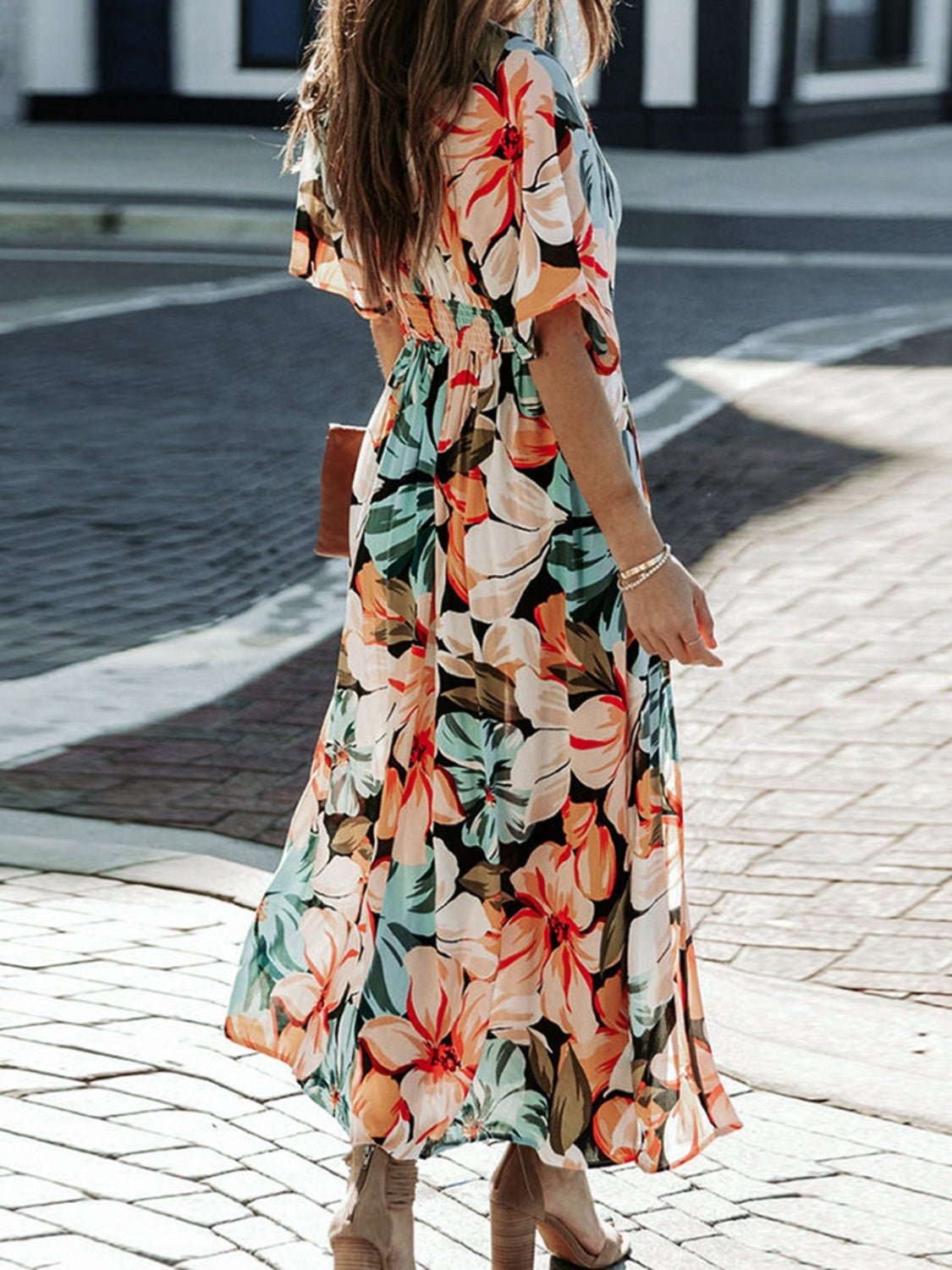 Floral Plunge High Slit Maxi Dress - Global Village Kailua Boutique