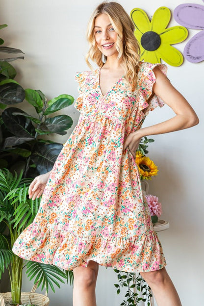 Floral Ruffled V-Neck Dress - Global Village Kailua Boutique