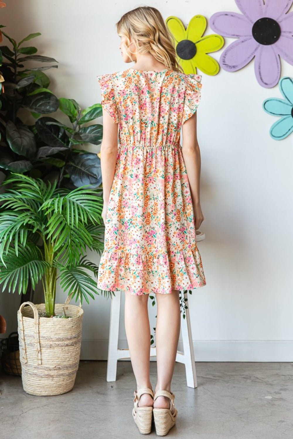 Floral Ruffled V-Neck Dress - Global Village Kailua Boutique