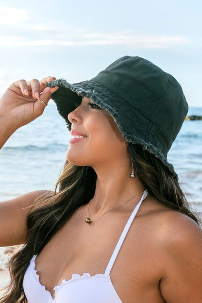 Frayed Edge Canvas Bucket Hat - Global Village Kailua Boutique