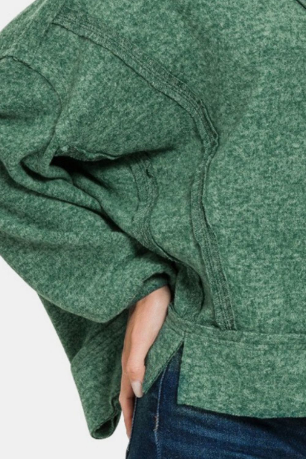 Green Brushed Hacci Exposed Seam Hoodie - Global Village Kailua Boutique