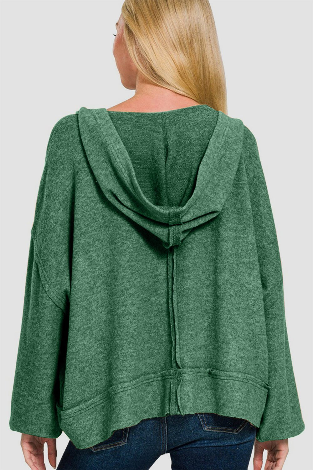 Green Brushed Hacci Exposed Seam Hoodie - Global Village Kailua Boutique