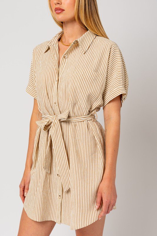 Half Sleeve Button Down Shirt Dress - Global Village Kailua Boutique