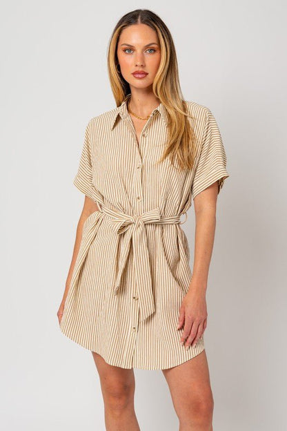 Half Sleeve Button Down Shirt Dress - Global Village Kailua Boutique