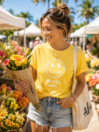 Hauʻoli Happy Face Unisex Tee | Hawaii Graphic T-Shirt