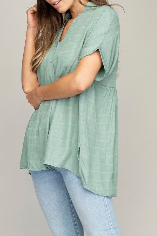 Henley Neck Top - Global Village Kailua Boutique