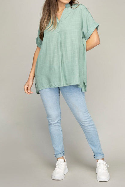 Henley Neck Top - Global Village Kailua Boutique