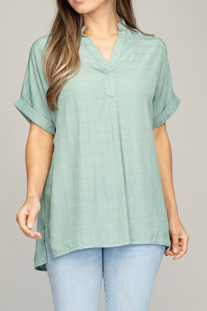 Henley Neck Top - Global Village Kailua Boutique