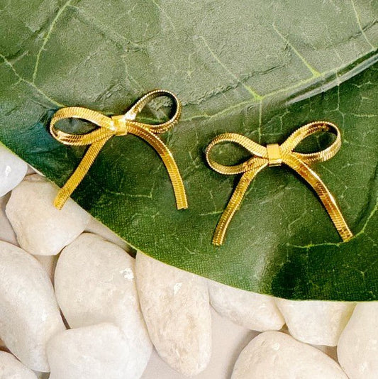 Herringbone Chain Bow Earrings - Global Village Kailua Boutique