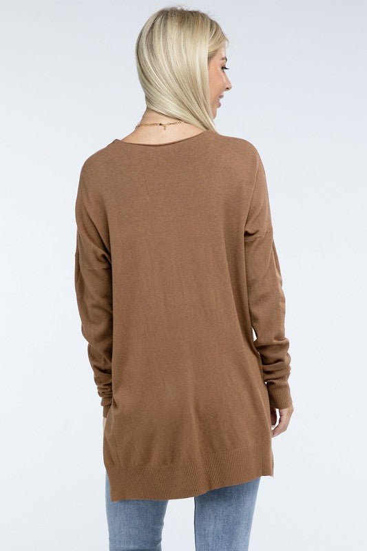 Hi - Low Hem Front Seam Sweater - Global Village Kailua Boutique