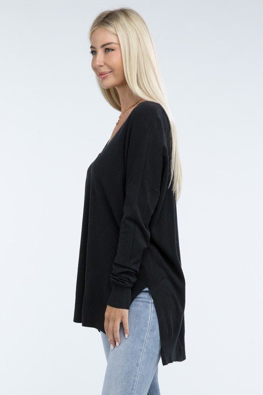 Hi - Low Hem Front Seam Sweater - Global Village Kailua Boutique