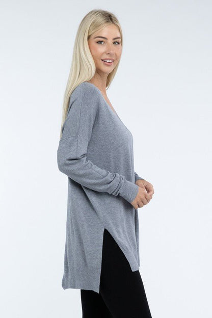 Hi - Low Hem Front Seam Sweater - Global Village Kailua Boutique