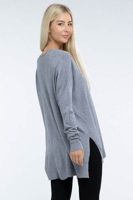 Hi - Low Hem Front Seam Sweater - Global Village Kailua Boutique