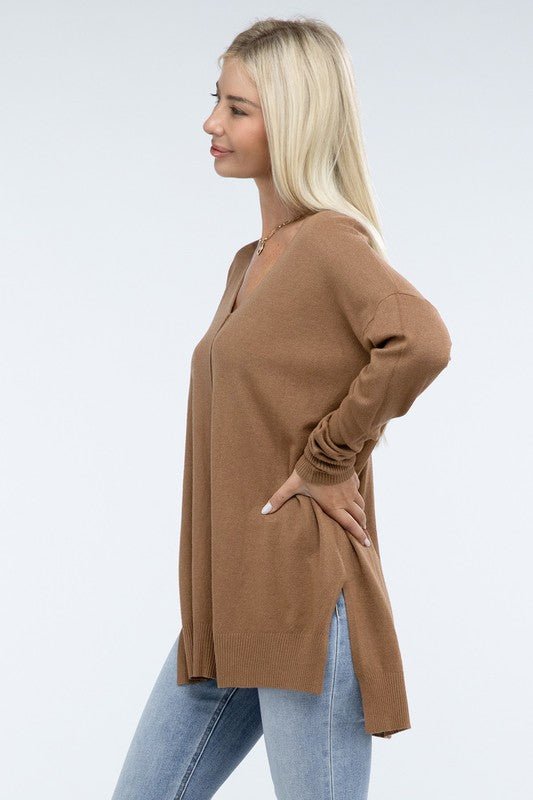 Hi - Low Hem Front Seam Sweater - Global Village Kailua Boutique