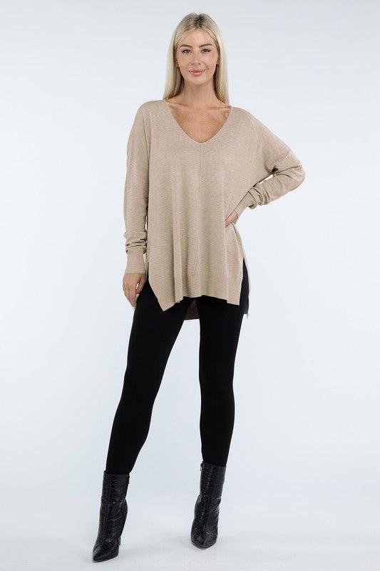 Hi - Low Hem Front Seam Sweater - Global Village Kailua Boutique